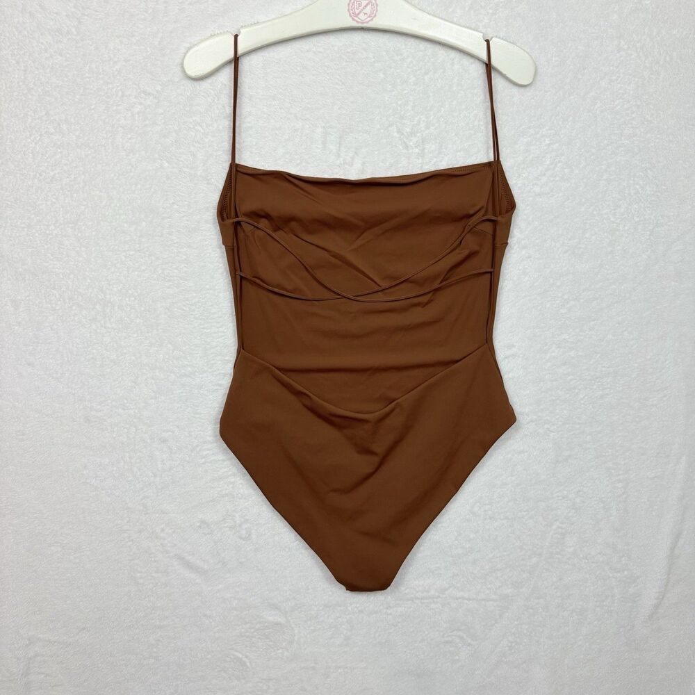 Ziah Fine Strap Square Neck Black One-Piece Women's Swimsuit Measurements In Pic